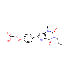 CCCn1c(=O)c2[nH]c(-c3ccc(OCC(=O)O)cc3)cc2n(C)c1=O ZINC000013678962