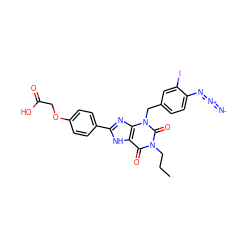 CCCn1c(=O)c2[nH]c(-c3ccc(OCC(=O)O)cc3)nc2n(Cc2ccc(N=[N+]=[N-])c(I)c2)c1=O ZINC000027849684