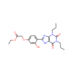 CCCn1c(=O)c2[nH]c(-c3ccc(OCC(=O)OCC)cc3O)nc2n(CCC)c1=O ZINC000027704234