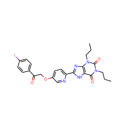 CCCn1c(=O)c2[nH]c(-c3ccc(OCC(=O)c4ccc(I)cc4)cn3)nc2n(CCC)c1=O ZINC000028568799