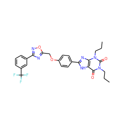 CCCn1c(=O)c2[nH]c(-c3ccc(OCc4nc(-c5cccc(C(F)(F)F)c5)no4)cc3)nc2n(CCC)c1=O ZINC000028334461