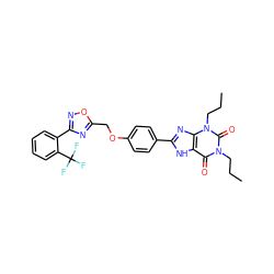 CCCn1c(=O)c2[nH]c(-c3ccc(OCc4nc(-c5ccccc5C(F)(F)F)no4)cc3)nc2n(CCC)c1=O ZINC000028343420