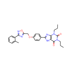 CCCn1c(=O)c2[nH]c(-c3ccc(OCc4nc(-c5ccccc5C)no4)cc3)nc2n(CCC)c1=O ZINC000028343912