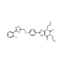 CCCn1c(=O)c2[nH]c(-c3ccc(OCc4nc(-c5ccccc5Cl)no4)cc3)nc2n(CCC)c1=O ZINC000028342947