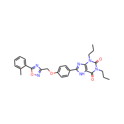 CCCn1c(=O)c2[nH]c(-c3ccc(OCc4noc(-c5ccccc5C)n4)cc3)nc2n(CCC)c1=O ZINC000028333475