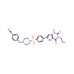 CCCn1c(=O)c2[nH]c(-c3ccc(S(=O)(=O)N4CCN(Cc5ccc(C#N)cc5)CC4)cc3)cc2n(C)c1=O ZINC000034800798