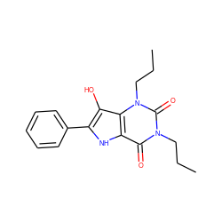 CCCn1c(=O)c2[nH]c(-c3ccccc3)c(O)c2n(CCC)c1=O ZINC000040847649