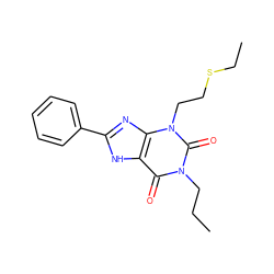 CCCn1c(=O)c2[nH]c(-c3ccccc3)nc2n(CCSCC)c1=O ZINC000045357068