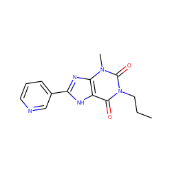 CCCn1c(=O)c2[nH]c(-c3cccnc3)nc2n(C)c1=O ZINC000013821372