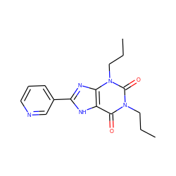 CCCn1c(=O)c2[nH]c(-c3cccnc3)nc2n(CCC)c1=O ZINC000013821371