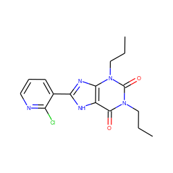 CCCn1c(=O)c2[nH]c(-c3cccnc3Cl)nc2n(CCC)c1=O ZINC000026651782