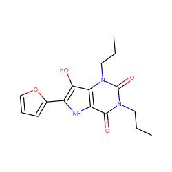 CCCn1c(=O)c2[nH]c(-c3ccco3)c(O)c2n(CCC)c1=O ZINC000040846465