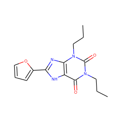 CCCn1c(=O)c2[nH]c(-c3ccco3)nc2n(CCC)c1=O ZINC000012405311