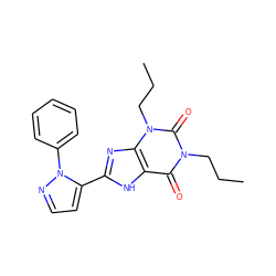 CCCn1c(=O)c2[nH]c(-c3ccnn3-c3ccccc3)nc2n(CCC)c1=O ZINC000036190435