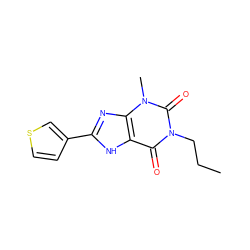 CCCn1c(=O)c2[nH]c(-c3ccsc3)nc2n(C)c1=O ZINC000013821367