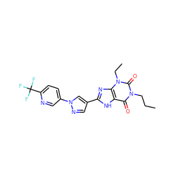 CCCn1c(=O)c2[nH]c(-c3cnn(-c4ccc(C(F)(F)F)nc4)c3)nc2n(CC)c1=O ZINC000029056576