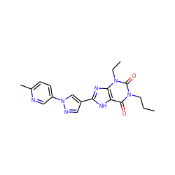 CCCn1c(=O)c2[nH]c(-c3cnn(-c4ccc(C)nc4)c3)nc2n(CC)c1=O ZINC000029056640