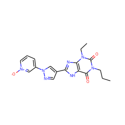 CCCn1c(=O)c2[nH]c(-c3cnn(-c4ccc[n+]([O-])c4)c3)nc2n(CC)c1=O ZINC000029056562