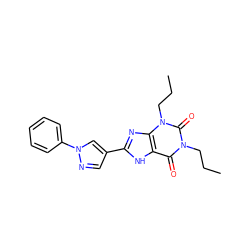 CCCn1c(=O)c2[nH]c(-c3cnn(-c4ccccc4)c3)nc2n(CCC)c1=O ZINC000034660325