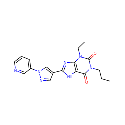 CCCn1c(=O)c2[nH]c(-c3cnn(-c4cccnc4)c3)nc2n(CC)c1=O ZINC000029056650