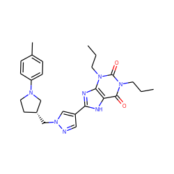 CCCn1c(=O)c2[nH]c(-c3cnn(C[C@@H]4CCN(c5ccc(C)cc5)C4)c3)nc2n(CCC)c1=O ZINC000115143533