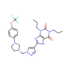 CCCn1c(=O)c2[nH]c(-c3cnn(C[C@@H]4CCN(c5ccc(OC(F)(F)F)cc5)C4)c3)nc2n(CCC)c1=O ZINC000149416312