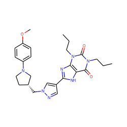 CCCn1c(=O)c2[nH]c(-c3cnn(C[C@@H]4CCN(c5ccc(OC)cc5)C4)c3)nc2n(CCC)c1=O ZINC000147306709