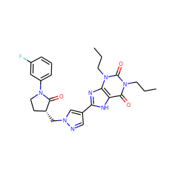 CCCn1c(=O)c2[nH]c(-c3cnn(C[C@@H]4CCN(c5cccc(F)c5)C4=O)c3)nc2n(CCC)c1=O ZINC000115152675