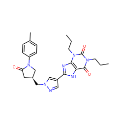 CCCn1c(=O)c2[nH]c(-c3cnn(C[C@H]4CC(=O)N(c5ccc(C)cc5)C4)c3)nc2n(CCC)c1=O ZINC000148755937