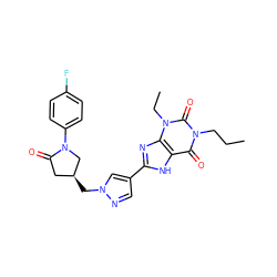 CCCn1c(=O)c2[nH]c(-c3cnn(C[C@H]4CC(=O)N(c5ccc(F)cc5)C4)c3)nc2n(CC)c1=O ZINC000115144721