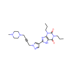 CCCn1c(=O)c2[nH]c(-c3cnn(CC#CCN4CCN(C)CC4)c3)nc2n(CCC)c1=O ZINC000115151327