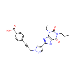 CCCn1c(=O)c2[nH]c(-c3cnn(CC#Cc4ccc(C(=O)O)cc4)c3)nc2n(CC)c1=O ZINC000043207941