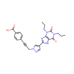 CCCn1c(=O)c2[nH]c(-c3cnn(CC#Cc4ccc(C(=O)O)cc4)c3)nc2n(CCC)c1=O ZINC000115151854