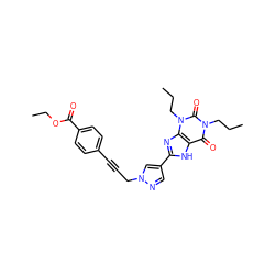 CCCn1c(=O)c2[nH]c(-c3cnn(CC#Cc4ccc(C(=O)OCC)cc4)c3)nc2n(CCC)c1=O ZINC000088247876