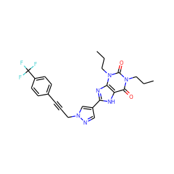 CCCn1c(=O)c2[nH]c(-c3cnn(CC#Cc4ccc(C(F)(F)F)cc4)c3)nc2n(CCC)c1=O ZINC000115155478