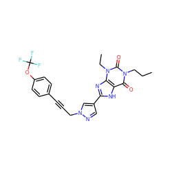 CCCn1c(=O)c2[nH]c(-c3cnn(CC#Cc4ccc(OC(F)(F)F)cc4)c3)nc2n(CC)c1=O ZINC000088247888