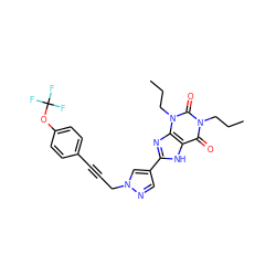 CCCn1c(=O)c2[nH]c(-c3cnn(CC#Cc4ccc(OC(F)(F)F)cc4)c3)nc2n(CCC)c1=O ZINC000115153726