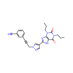 CCCn1c(=O)c2[nH]c(-c3cnn(CC#Cc4cccc(C#N)c4)c3)nc2n(CCC)c1=O ZINC000088247882