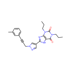 CCCn1c(=O)c2[nH]c(-c3cnn(CC#Cc4cccc(C)c4)c3)nc2n(CCC)c1=O ZINC000115153811