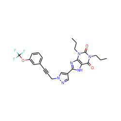 CCCn1c(=O)c2[nH]c(-c3cnn(CC#Cc4cccc(OC(F)(F)F)c4)c3)nc2n(CCC)c1=O ZINC000088247870