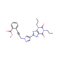 CCCn1c(=O)c2[nH]c(-c3cnn(CC#Cc4ccccc4C(=O)OC)c3)nc2n(CCC)c1=O ZINC000115152987