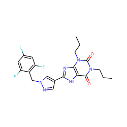 CCCn1c(=O)c2[nH]c(-c3cnn(Cc4c(F)cc(F)cc4F)c3)nc2n(CCC)c1=O ZINC000036190438