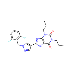 CCCn1c(=O)c2[nH]c(-c3cnn(Cc4c(F)cccc4F)c3)nc2n(CCC)c1=O ZINC000035818717