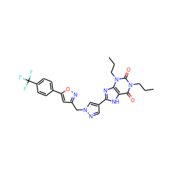 CCCn1c(=O)c2[nH]c(-c3cnn(Cc4cc(-c5ccc(C(F)(F)F)cc5)on4)c3)nc2n(CCC)c1=O ZINC000028563435