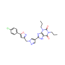 CCCn1c(=O)c2[nH]c(-c3cnn(Cc4cc(-c5ccc(Cl)cc5)on4)c3)nc2n(CCC)c1=O ZINC000028563699