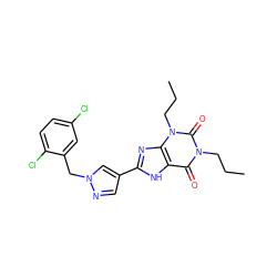 CCCn1c(=O)c2[nH]c(-c3cnn(Cc4cc(Cl)ccc4Cl)c3)nc2n(CCC)c1=O ZINC000036124063