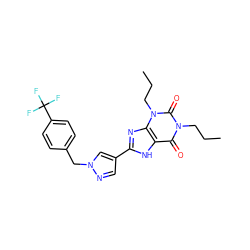 CCCn1c(=O)c2[nH]c(-c3cnn(Cc4ccc(C(F)(F)F)cc4)c3)nc2n(CCC)c1=O ZINC000034662430