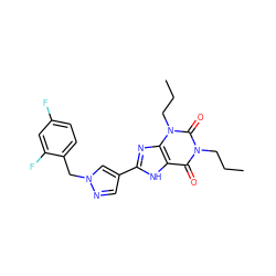 CCCn1c(=O)c2[nH]c(-c3cnn(Cc4ccc(F)cc4F)c3)nc2n(CCC)c1=O ZINC000036190428