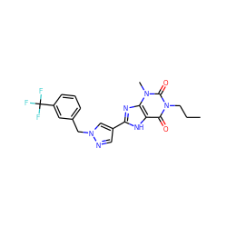 CCCn1c(=O)c2[nH]c(-c3cnn(Cc4cccc(C(F)(F)F)c4)c3)nc2n(C)c1=O ZINC000029055920