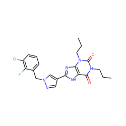 CCCn1c(=O)c2[nH]c(-c3cnn(Cc4cccc(Cl)c4F)c3)nc2n(CCC)c1=O ZINC000036124071